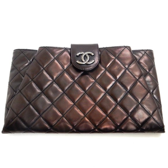 CHANEL METALLIC BROWN CLUTCH W/ RED LINING! WOW! - Picture 2 of 11